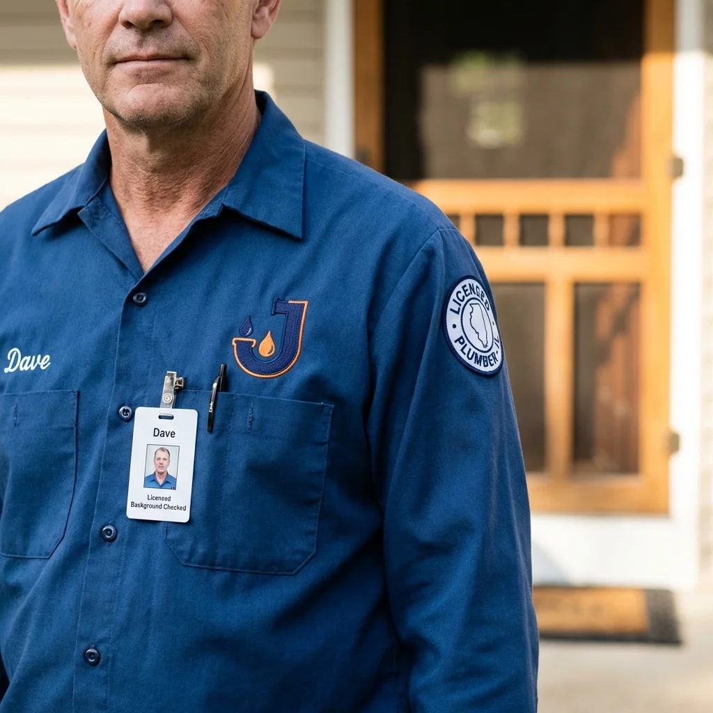 Licensed plumber showing ID badge in Saukville, WI
