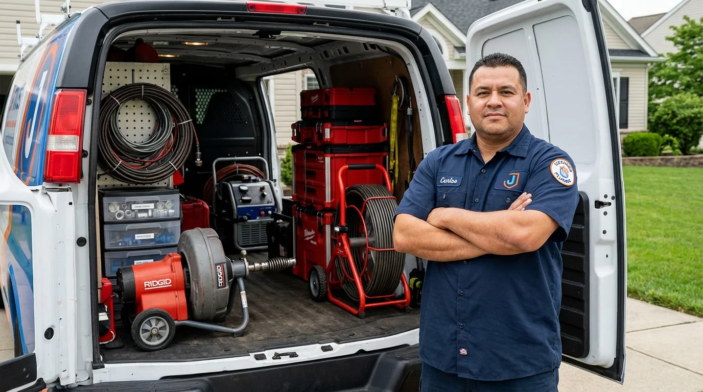 Professional drain cleaning equipment and Johns Plumbing LLC plumber in Saukville