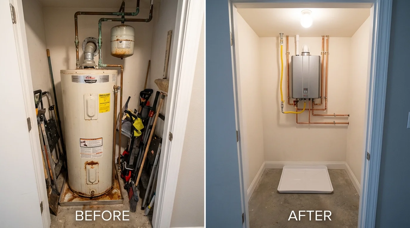 Tank water heater versus wall-mounted tankless unit comparison for Saukville, WI homeowners