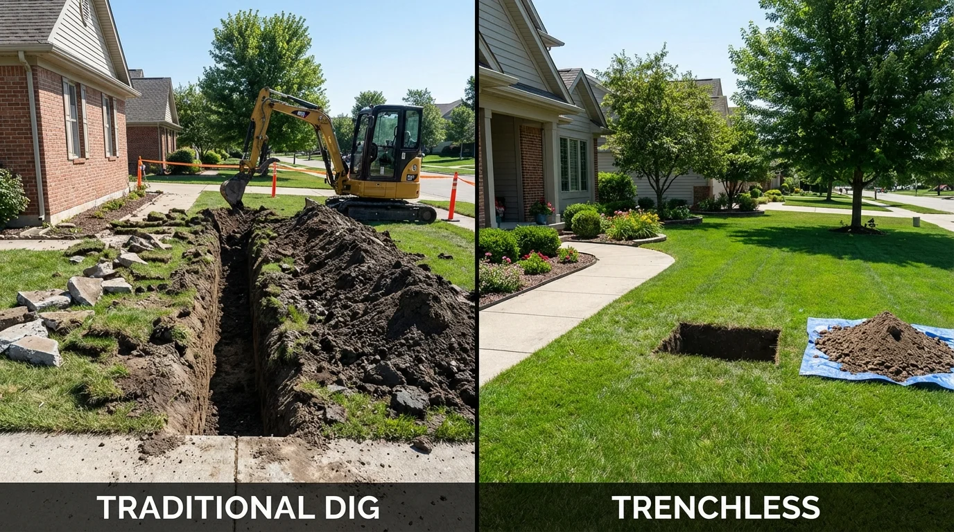 Trenchless sewer repair with minimal yard damage versus traditional excavation in Saukville, WI